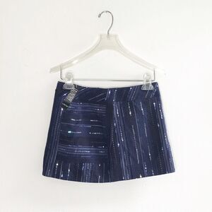 NWT Laundry by Shelli Segal Navy Blue Beaded Sequin Patch Mini Skirt 4